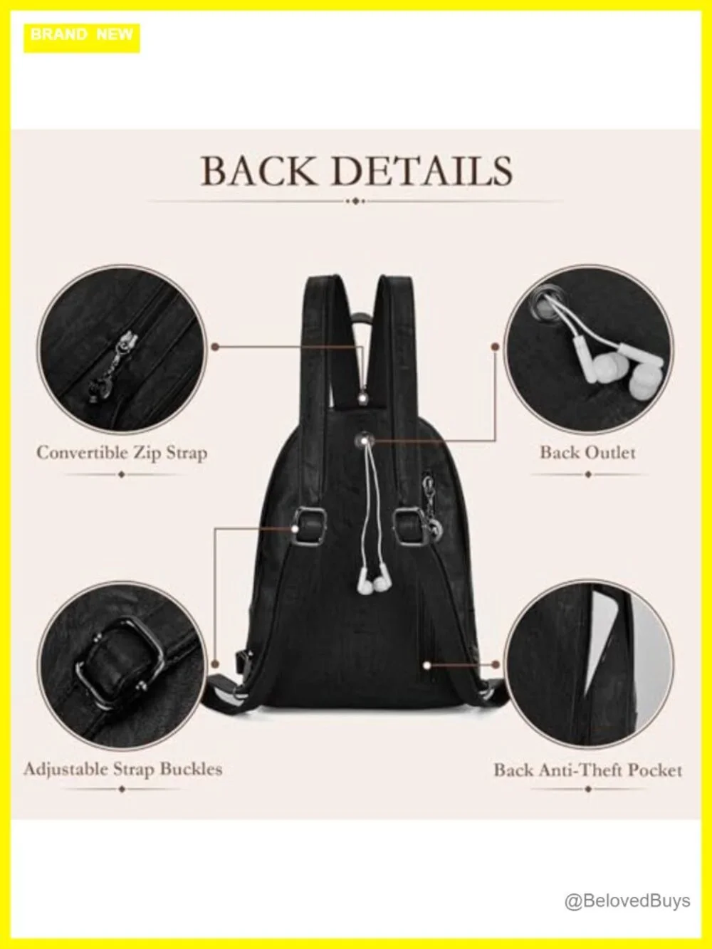 Faux Leather Convertible Sling Backpack Purse with Pockets, Anti-Theft Women's